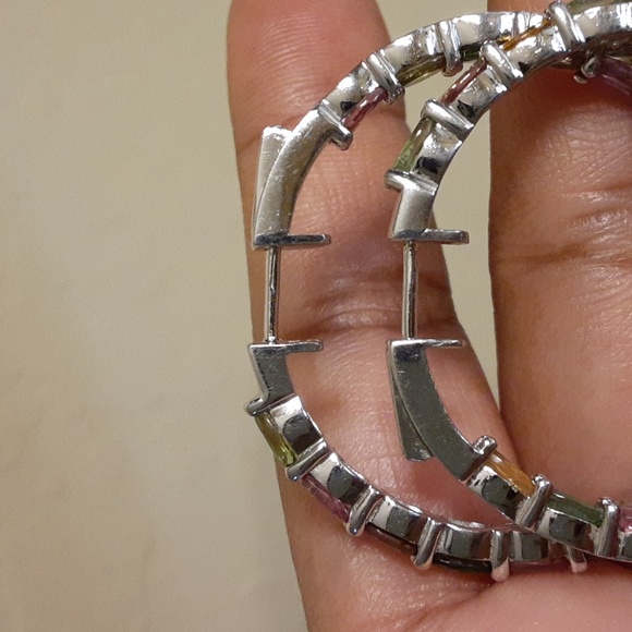925 Genuine Multi Tourmaline,  Inside Outside Hoop Earrings. Price Is FIRM. - Picture 6 of 9